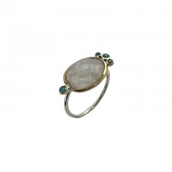 Bague Argent Laiton - Cabochon Pierre de Lune ovale & Zircons turquoise CANYON