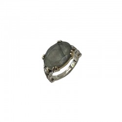 Bague Large Antique Argent Laiton & Cabochon Labradorite ovale CANYON