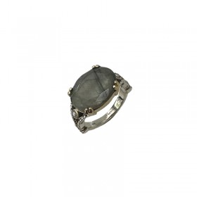 Bague Large Antique Argent Laiton & Cabochon Labradorite ovale CANYON