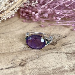 Bague Large Antique Argent Laiton & Gros cabochon Améthyste ovale TAILLE 60