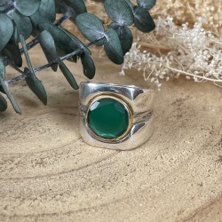 Bague 3 en 1 Argent - Anneaux incurvés & Anneau antique Onyx vert TAILLE 60