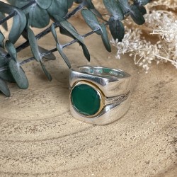 Bague 3 en 1 Argent - Anneaux incurvés & Anneau antique Onyx vert TAILLE 60