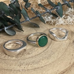 Bague 3 en 1 Argent - Anneaux incurvés & Anneau antique Onyx vert TAILLE 60