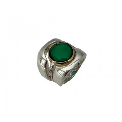 Bague 3 en 1 Argent - Anneaux incurvés & Anneau antique Onyx vert TAILLE 60