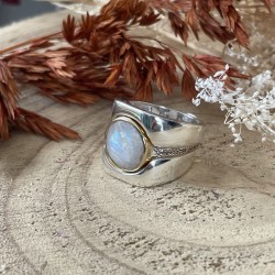 Bague 3 en 1 Argent - Anneaux incurvés & Anneau antique Pierre de Lune TAILLE 52