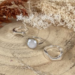 Bague 3 en 1 Argent - Anneaux incurvés & Anneau antique Pierre de Lune TAILLE 52