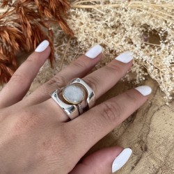 Bague 3 en 1 Argent - Anneaux incurvés & Anneau antique Pierre de Lune TAILLE 52
