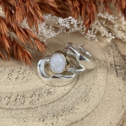Bague 3 en 1 Argent - Anneaux incurvés & Anneau antique Pierre de Lune TAILLE 52