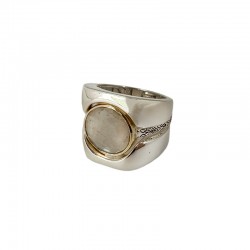 Bague 3 en 1 Argent - Anneaux incurvés & Anneau antique Pierre de Lune TAILLE 52