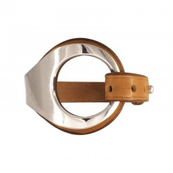 Bracelet Manchette jonc Ambar, ceinture cuir camel & Anneau design - CXC