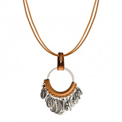 Collier court multi rangs Ambar Métal Cuir amel - Liens & Pendentif médailles antiques - CXC