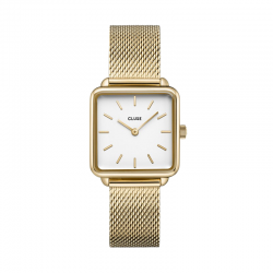 Montre La Tétragone Mesh White Gold - Bracelet milanais & Cadran carré blanc - Montre CLUSE