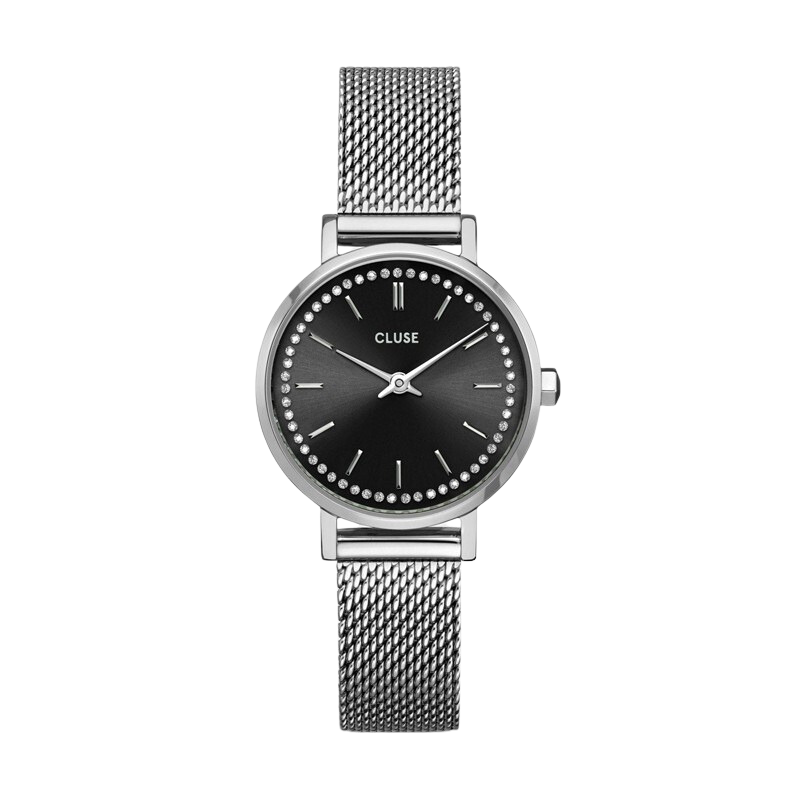 Montre Boho Chic Petite Crystals Mesh Black Silver - Bracelet milanais & Cadran rond noir - Montre CLUSE Montre Boho Chic Petite Crystals Mesh Black Silver - Bracelet milanais & Cadran rond noir - Montre CLUSE