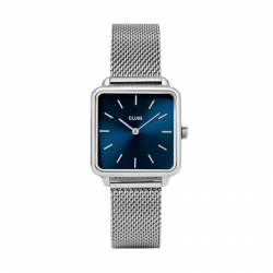 Montre La Tétragone Mesh Blue, Silver - Bracelet milanais & Cadran carré bleu - Montre CLUSE