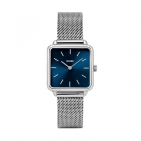 Montre La Tétragone Mesh Blue, Silver - Bracelet milanais & Cadran carré bleu - Montre CLUSE
