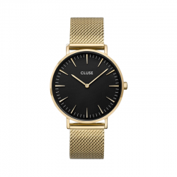 Montre Boho Chic Mesh Black, Gold - Bracelet milanais & Cadran rond noir - Montre CLUSE