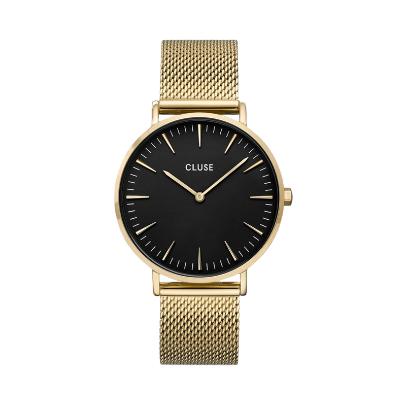 Montre Boho Chic Mesh Black, Gold - Bracelet milanais & Cadran rond noir - Montre CLUSE