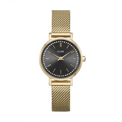 Montre Boho Chic Petite Crystals Mesh Grey Gold - Bracelet milanais & Cadran rond gris - Montre CLUSE