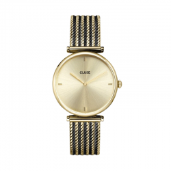 Montre Triomphe Mesh Full Gold - Bracelet milanais noir or & Cadran rond orr - Montre CLUSE