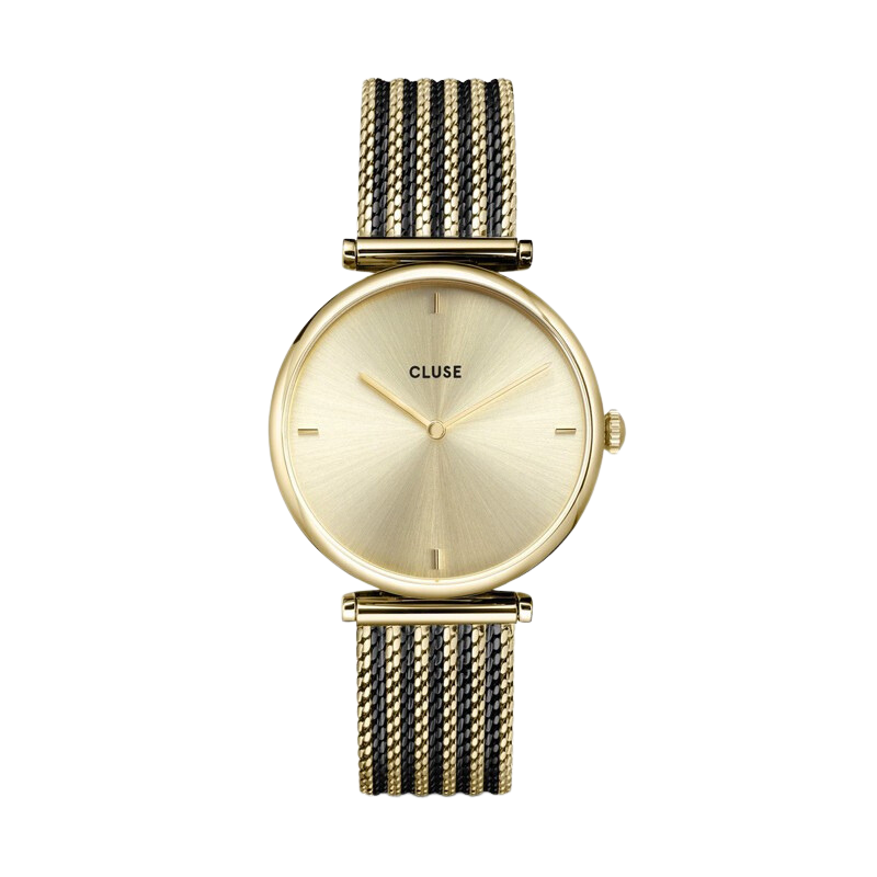 Montre Triomphe Mesh Full Gold - Bracelet milanais noir or & Cadran rond orr - Montre CLUSE