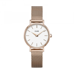 Montre Boho Chic Petite Mesh White, Rose Gold - Bracelet milanais & Cadran rond blanc - Montre CLUSE