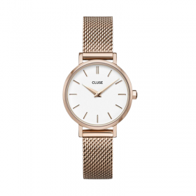 Montre Boho Chic Petite Mesh White, Rose Gold - Bracelet milanais & Cadran rond blanc - Montre CLUSE