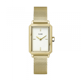 Montre Fluette, couleur or, cadran rectangle blanc & bracelet milanais - CLUSE