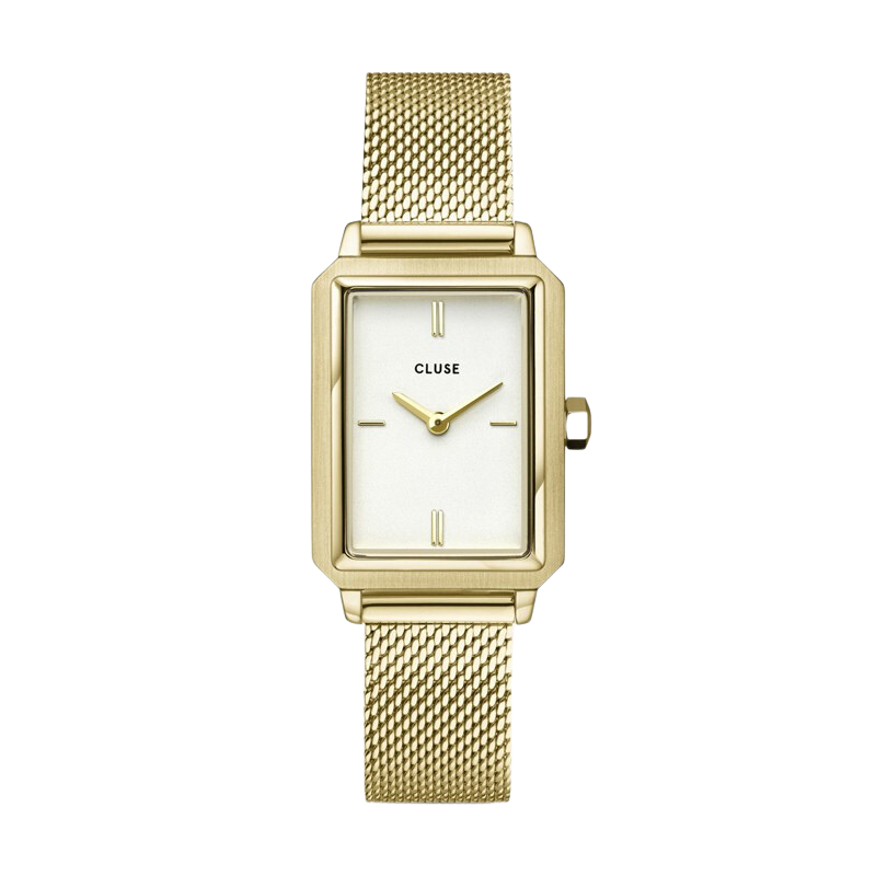 Montre Fluette, couleur or, cadran rectangle blanc & bracelet milanais - CLUSE