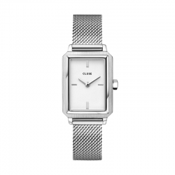 Montre Fluette, couleur argent, cadran rectangle blanc & bracelet milanais - CLUSE