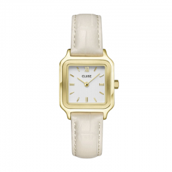 Montre Gracieuse petite, couleur or, cadran carré blanc & bracelet cuir blanc - CLUSE