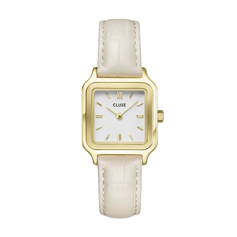 Montre Gracieuse petite, couleur or, cadran carré blanc & bracelet cuir blanc - CLUSE Montre Gracieuse petite, couleur or, cadran carré blanc & bracelet cuir blanc - CLUSE