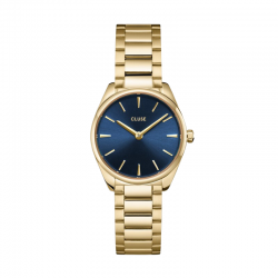 Montre Féroce Mini Steel Blue Gold, cadran rond bleu & bracelet oyster doré - CLUSE