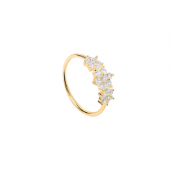 Bague fine plaqué or HORTENSE - Anneau & Trio de fleurs Zircons blancs - THEMA