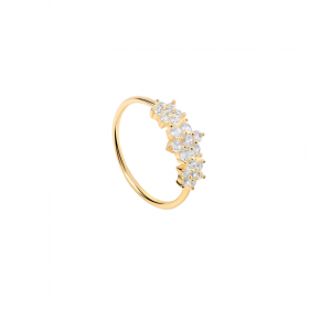 Bague fine plaqué or HORTENSE - Anneau & Trio de fleurs Zircons blancs - THEMA