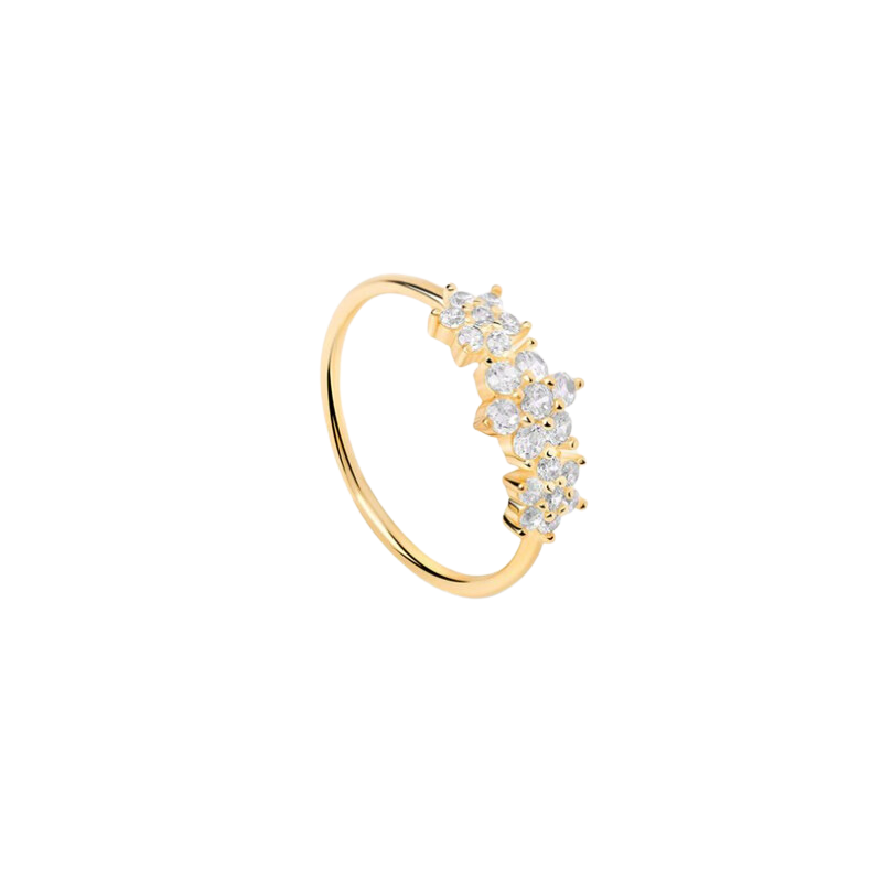 Bague fine plaqué or HORTENSE - Anneau & Trio de fleurs Zircons blancs - THEMA Bague fine plaqué or HORTENSE - Anneau & Trio de fleurs Zircons blancs - THEMA