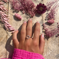 Bague fine Argent - Anneau lisse & Cercle orné de zircons blancs TAILLE 60