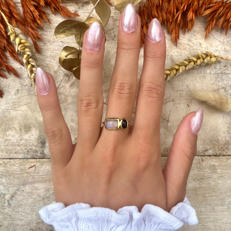 Bague Argent Massif Avec Cabochon Pierre Orange - Taille 54 - Occasion