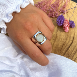 Bague 3 en 1 Argent - Anneaux incurvés & Anneau antique Pierre de Lune TAILLE 52