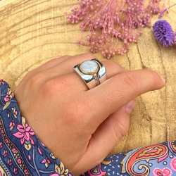 Bague 3 en 1 Argent - Anneaux incurvés & Anneau antique Pierre de Lune TAILLE 52