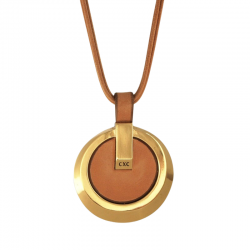 Collier Sautoir REDONDO Or cuir camel & Boucle clip design CXC