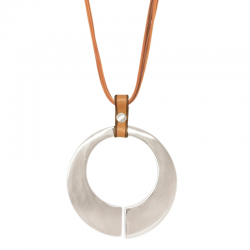 Collier Sautoir BRIDA Argent cuir camel & Boucle mors design CXC