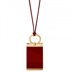 Collier sautoir Or - Lien de cuir & Pendentif mors Méthacrylate bordeaux design - CXC
