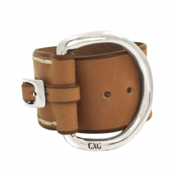 Bracelet Manchette Large BELT métal - Cuir camel & Boucle Étrier -  CXC