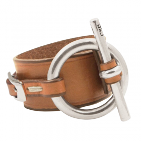 CXC - Bracelet Manchette  métal cuir camel - Ceinture & Mors équin