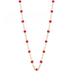 Collier court chaîne fine plaqué or & Perles de résine rouge THEMA
