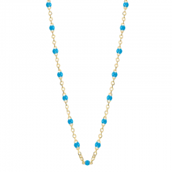 Collier court chaîne fine plaqué or & Perles de résine bleue
