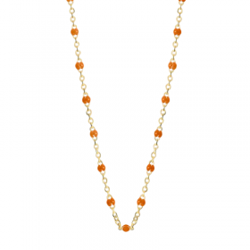 Collier court chaîne fine plaqué or & Perles de résine orange THEMA