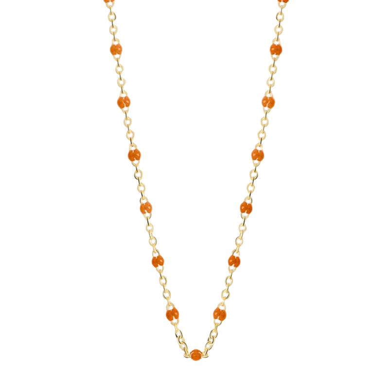 Collier court chaîne fine plaqué or & Perles de résine orange THEMA