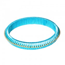 Bracelet Jonc TIKA POINT Doré - Tissé fil de soie couleur Ciel signé ARGELOUSE
