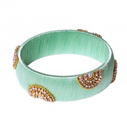 Bracelet Jonc TIKA RAINBOW Strass Doré - Tissé fil de soie couleur vert tendre signé ARGELOUSE